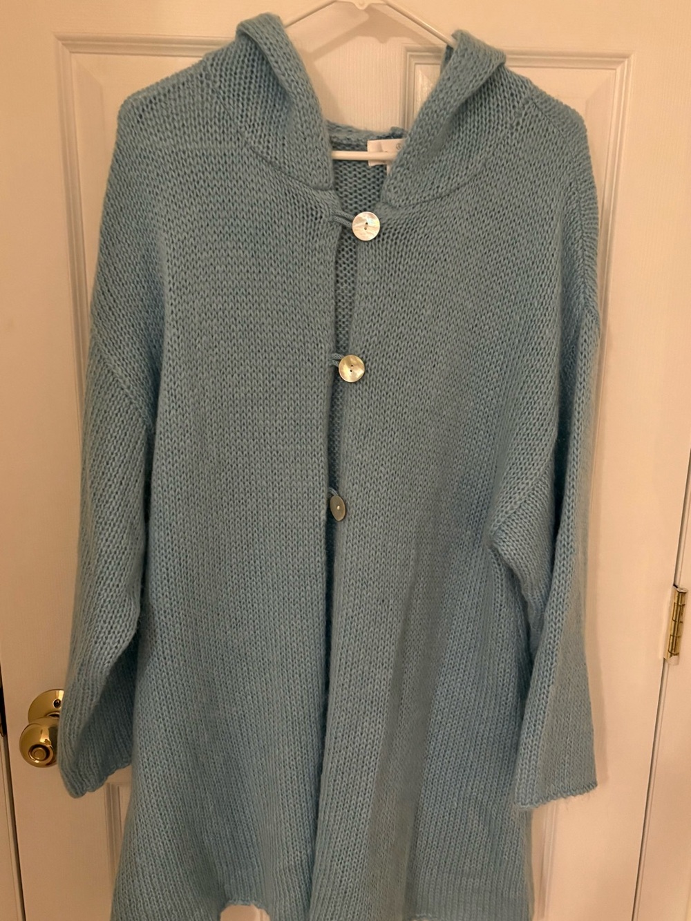 Soft Surroundings Pale Blue Hooded Button-Front Cardigan